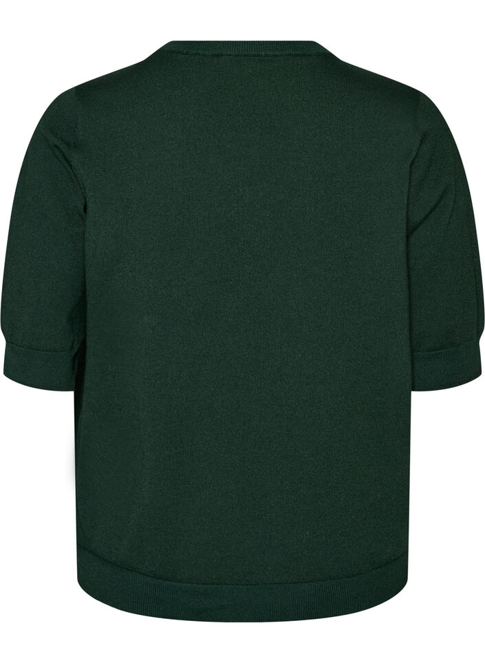 Blouse en fine maille &agrave; manches courtes, Vert fonc&eacute;, Packshot image number 1