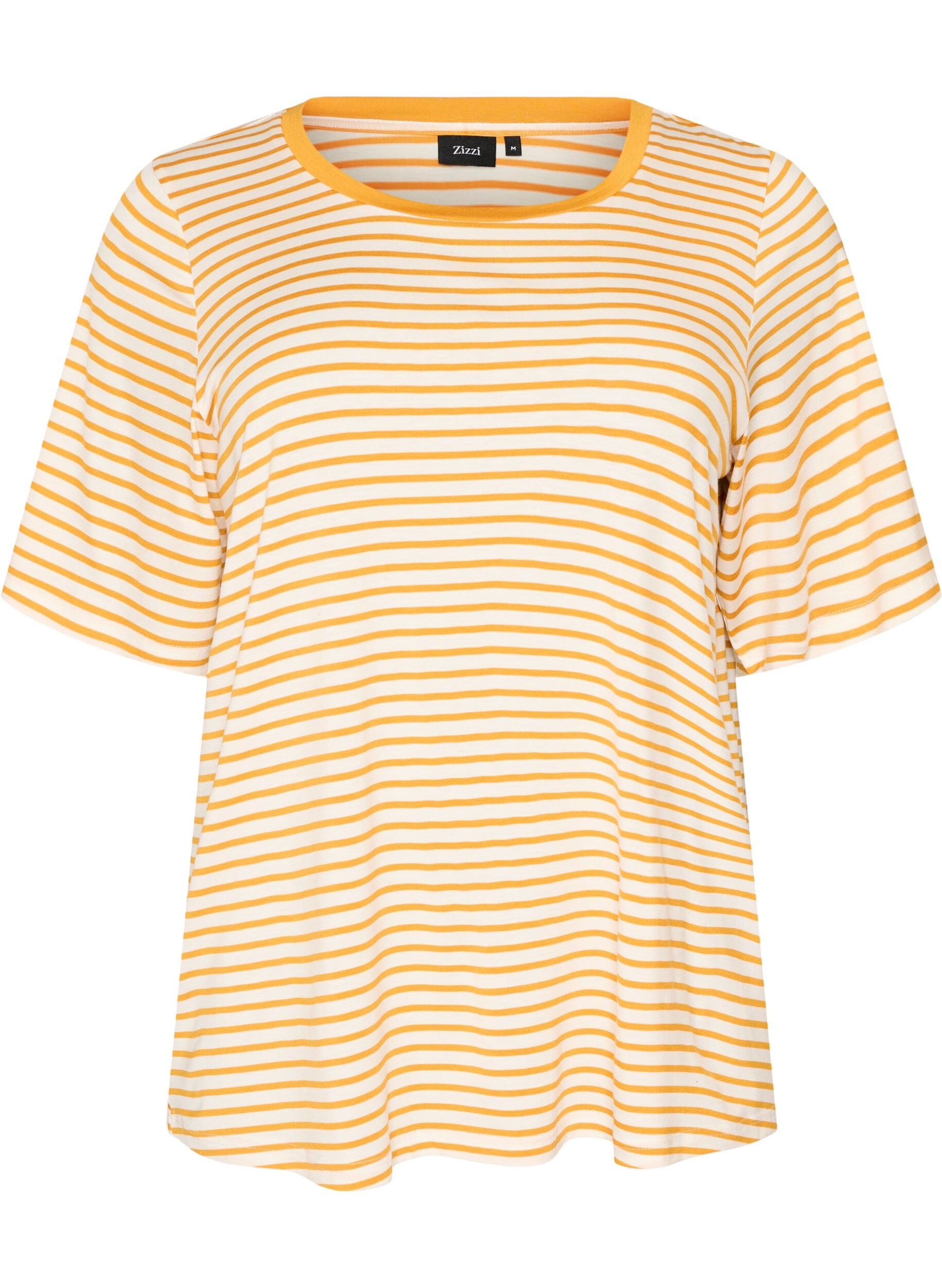 ZizziT-shirt en TENCEL&trade; Lyocell &agrave; rayures, Jaune clair, Packshot image number 0