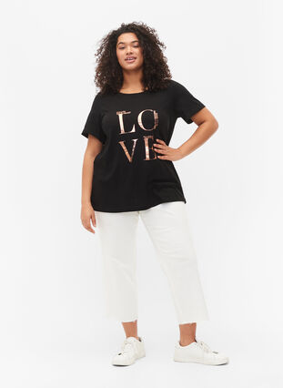 T-shirt en coton à manches courtes avec impression, Black W. Love , Model image number 3