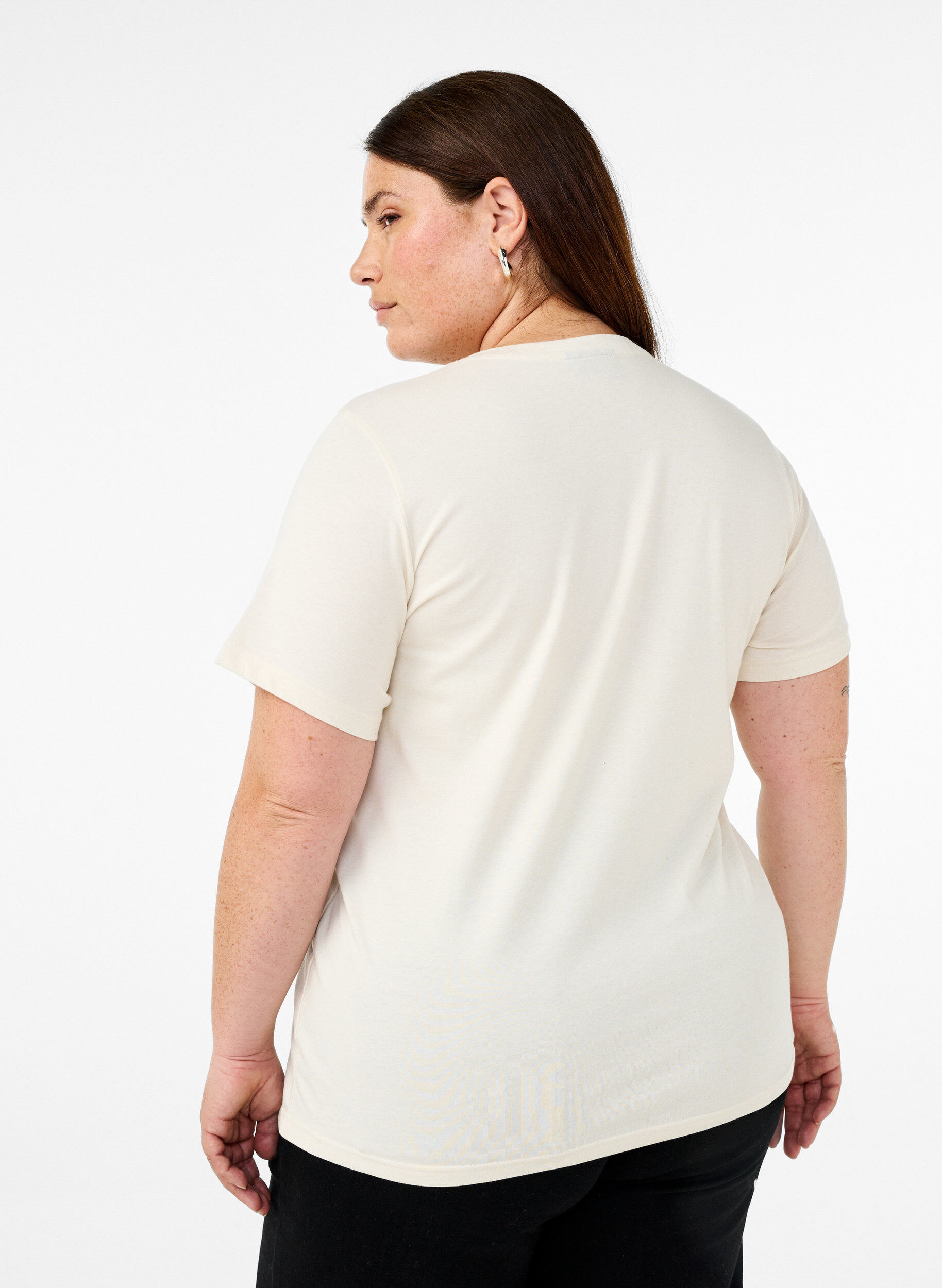 ZizziOrganisch katoenen T-shirt met print op de voorkant, Vanille, Model image number 2