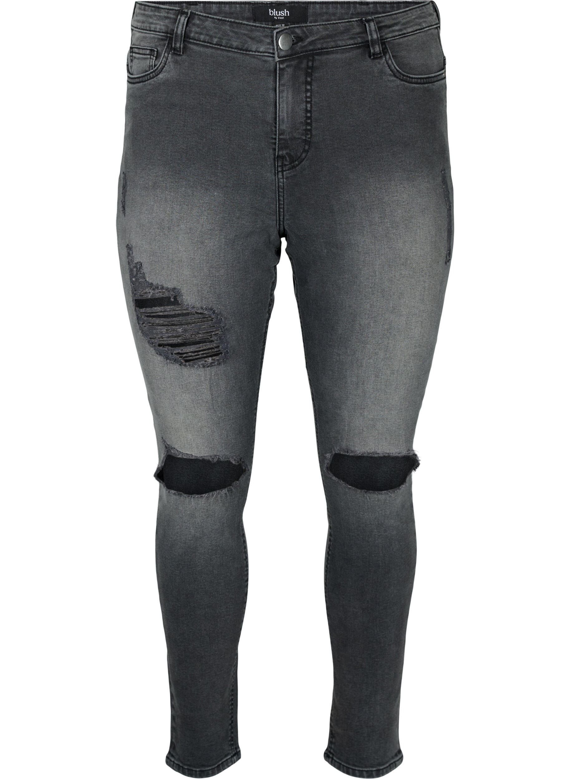 ZizziStrakke jeans met slijtagedetails, Grey Denim, Packshot image number 0