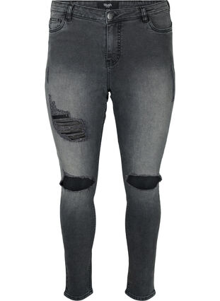 Jeans moulants avec détails d'usure, Grey Denim, Packshot image number 0