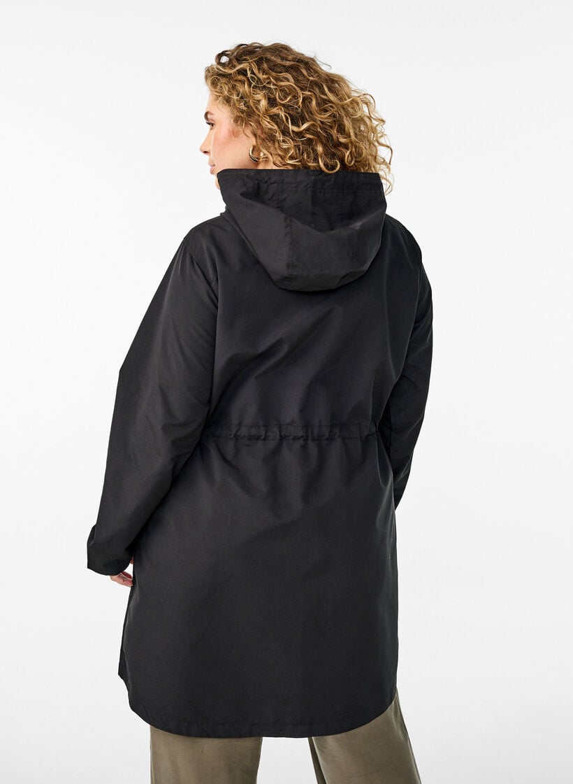 Parka l&eacute;g&egrave;re avec capuche, Noir, Model image number 2