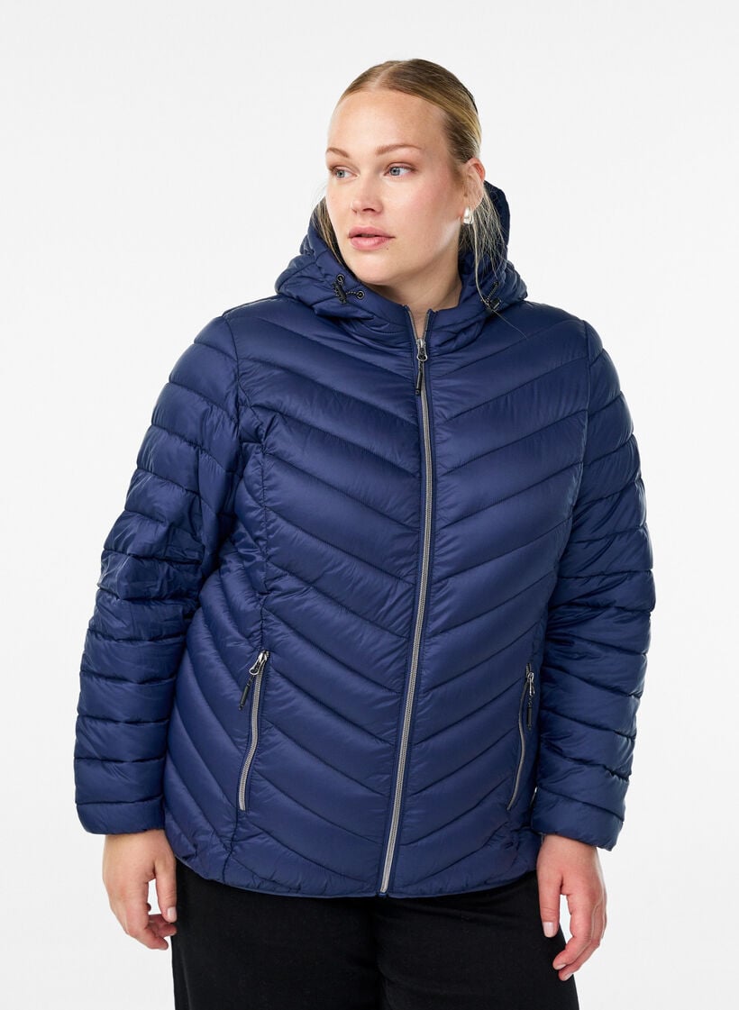 Doudoune l&eacute;g&egrave;re matelass&eacute;e &agrave; capuche, Bleu, Model image number 0