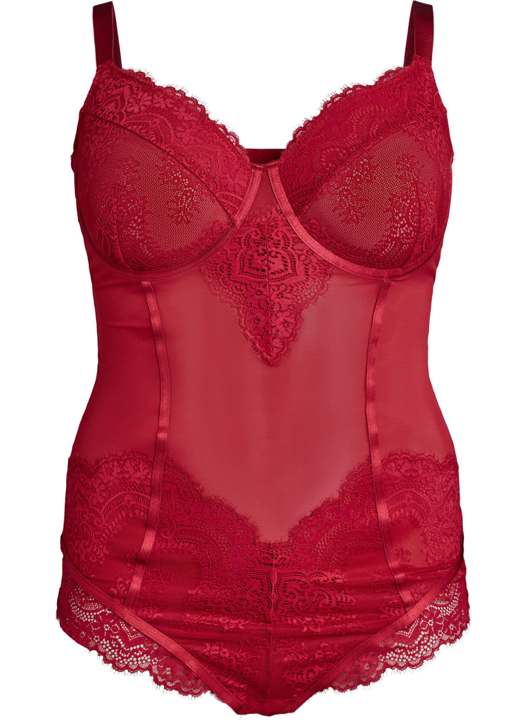 Zizzi Body en maille avec dentelle et armatures, Rouge, Packshot image number 0