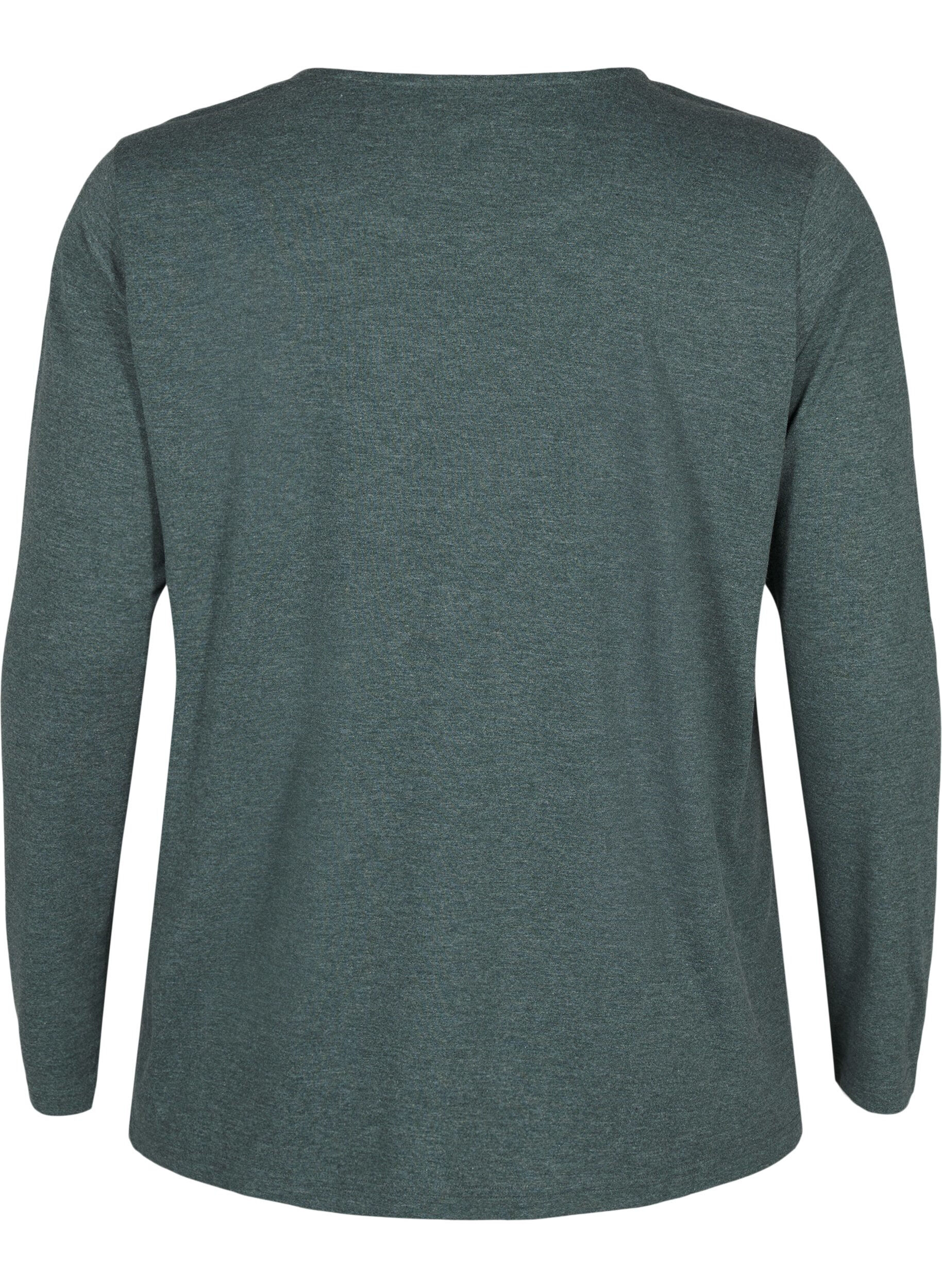 Zizzi T-shirt &agrave; manches longues et &agrave; col rond, Scarab Mel., Packshot image number 1