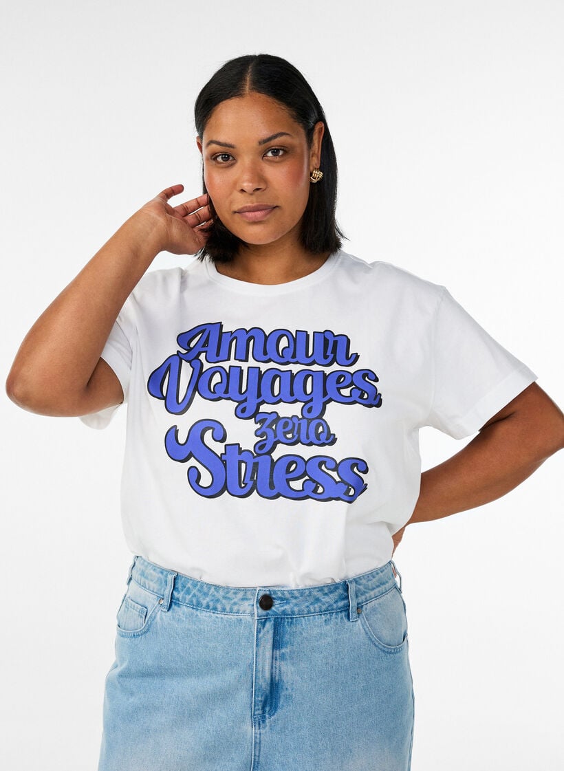 T-shirt en 100% coton avec manches courtes et imprim&eacute;, Blanc, Model image number 0