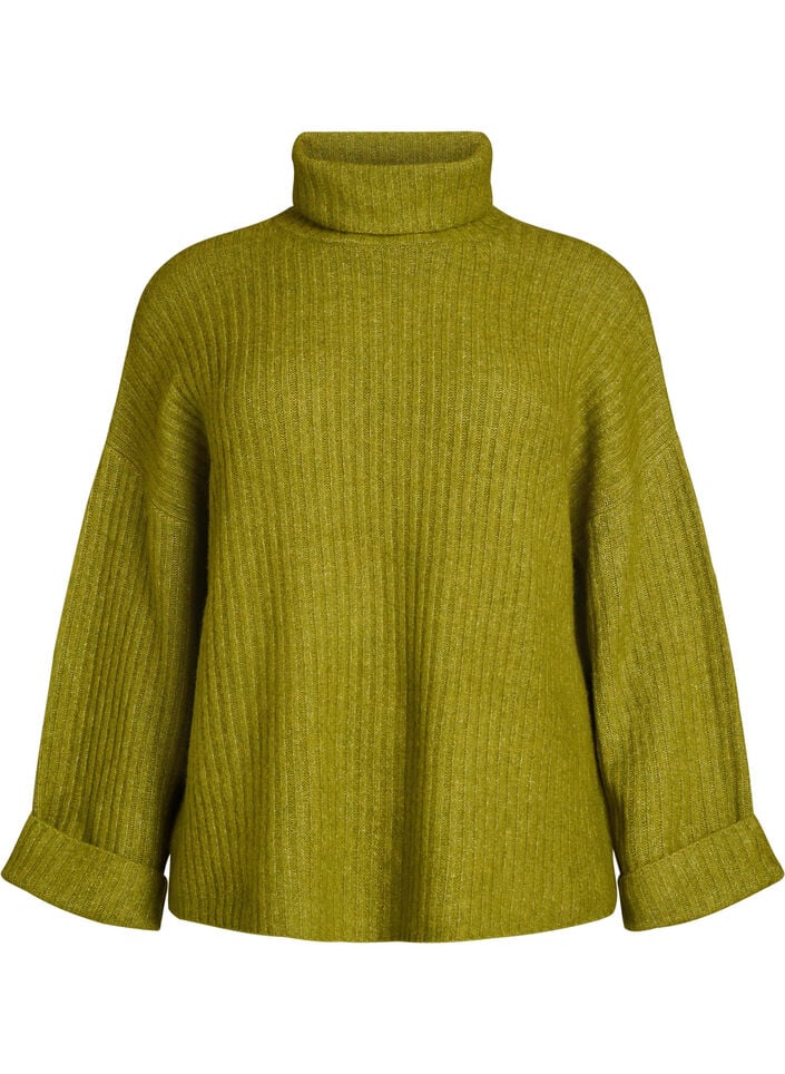 Gebreide top met col, Groen, Packshot