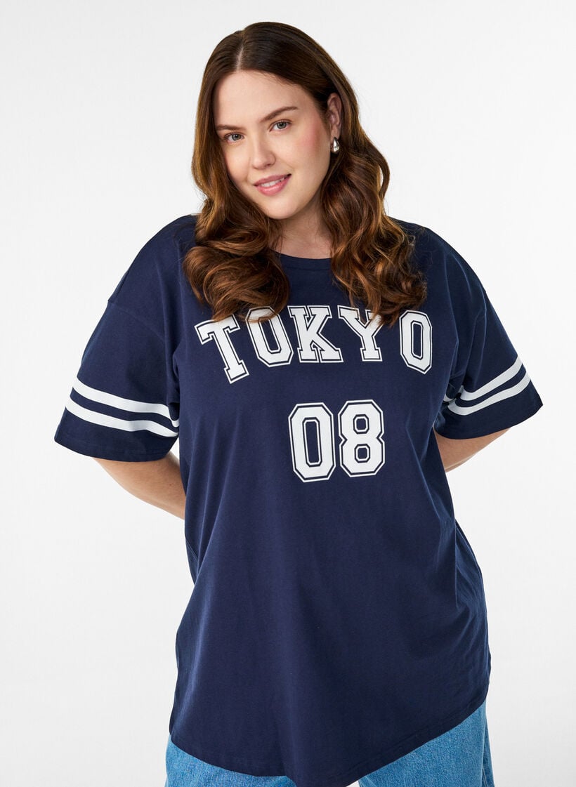 Sportief oversized college T-shirt, Blauw, Model image number 3