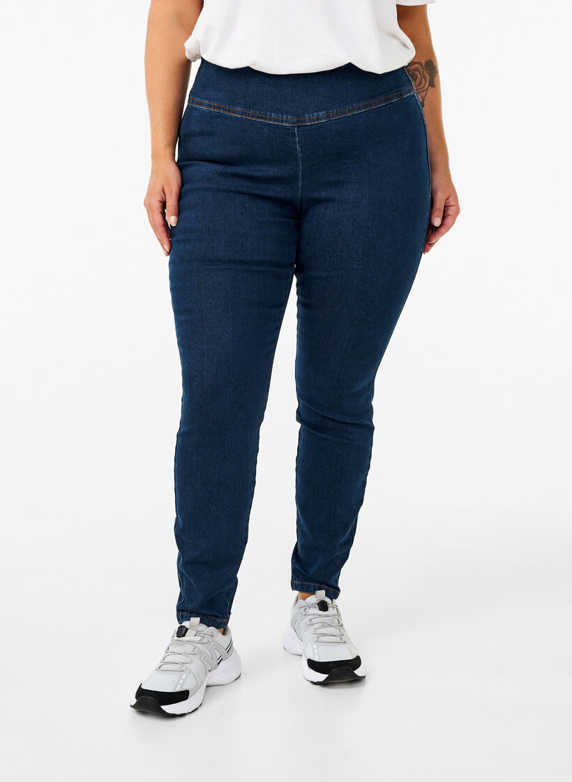 Stretchy jeggings met hoge taille, Dark Blue, Model image number 2