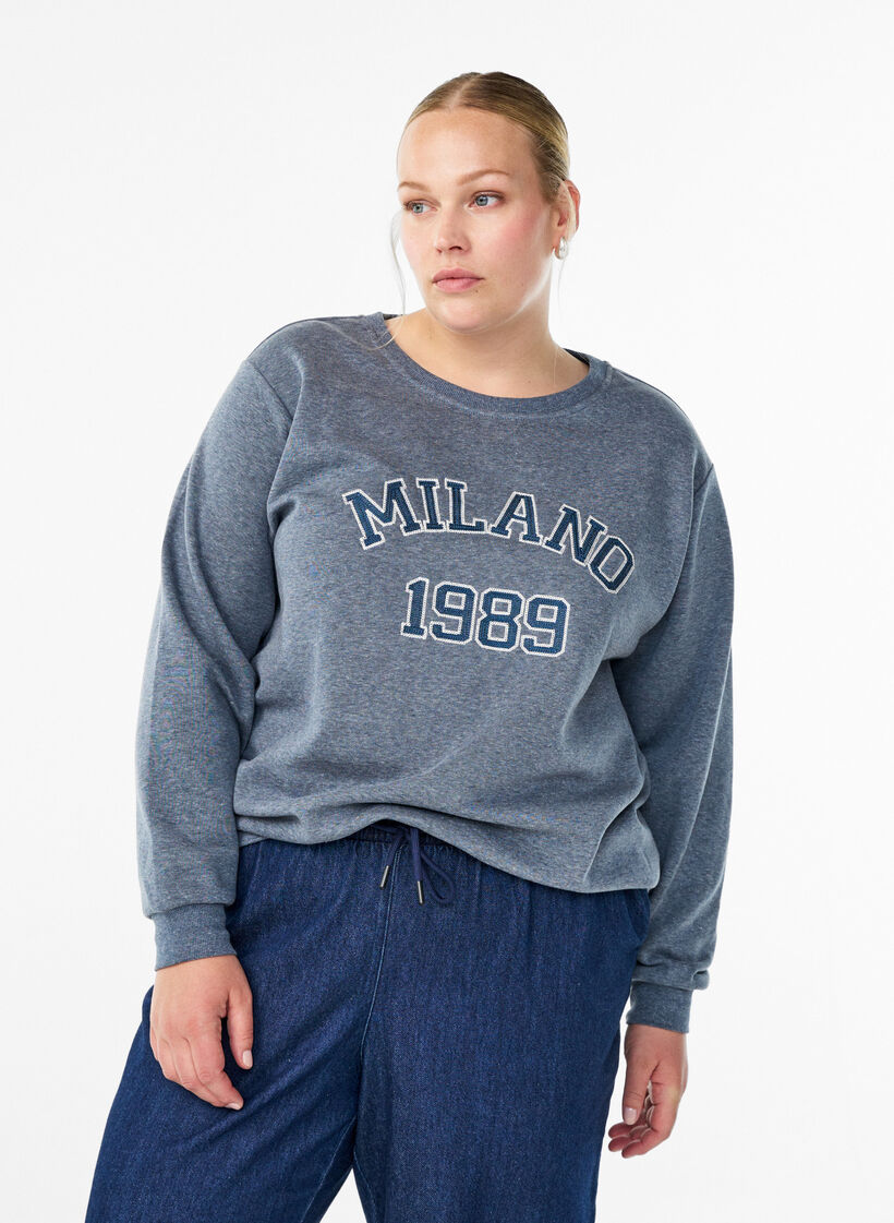 Sweat-shirt avec motif Milan brodé, Gris anthracite, Model image number 0