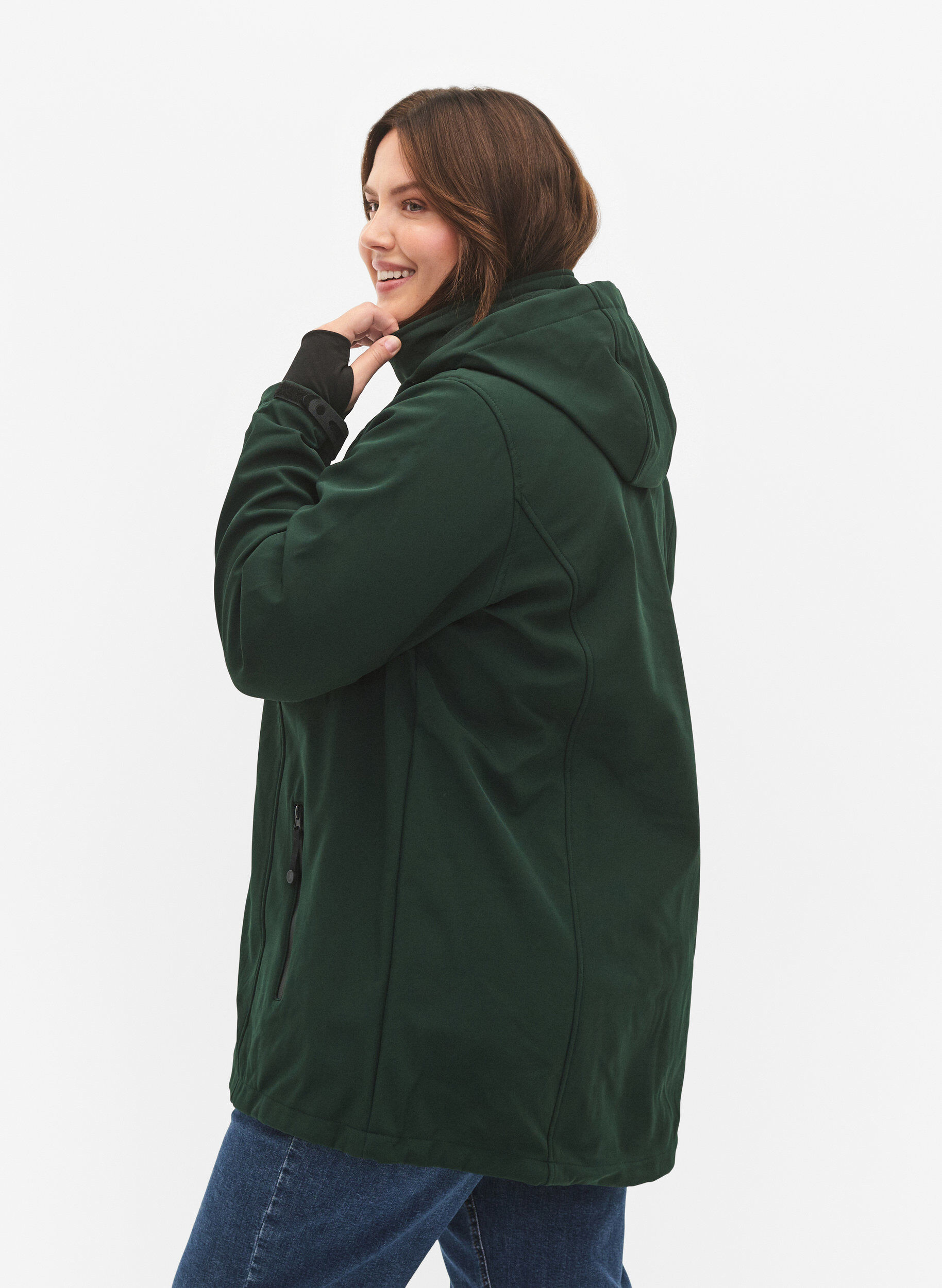 ZizziKorte softshell jas met afneembare capuchon, Groen, Model image number 2
