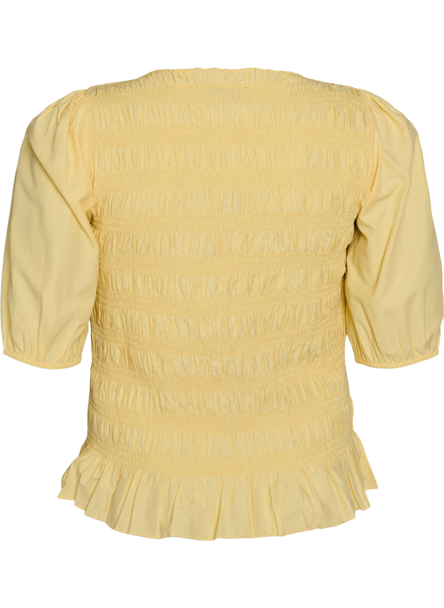 ZizziBlouse smock&eacute;e avec ourlet &agrave; volants et col bateau, Jaune clair, Packshot image number 1