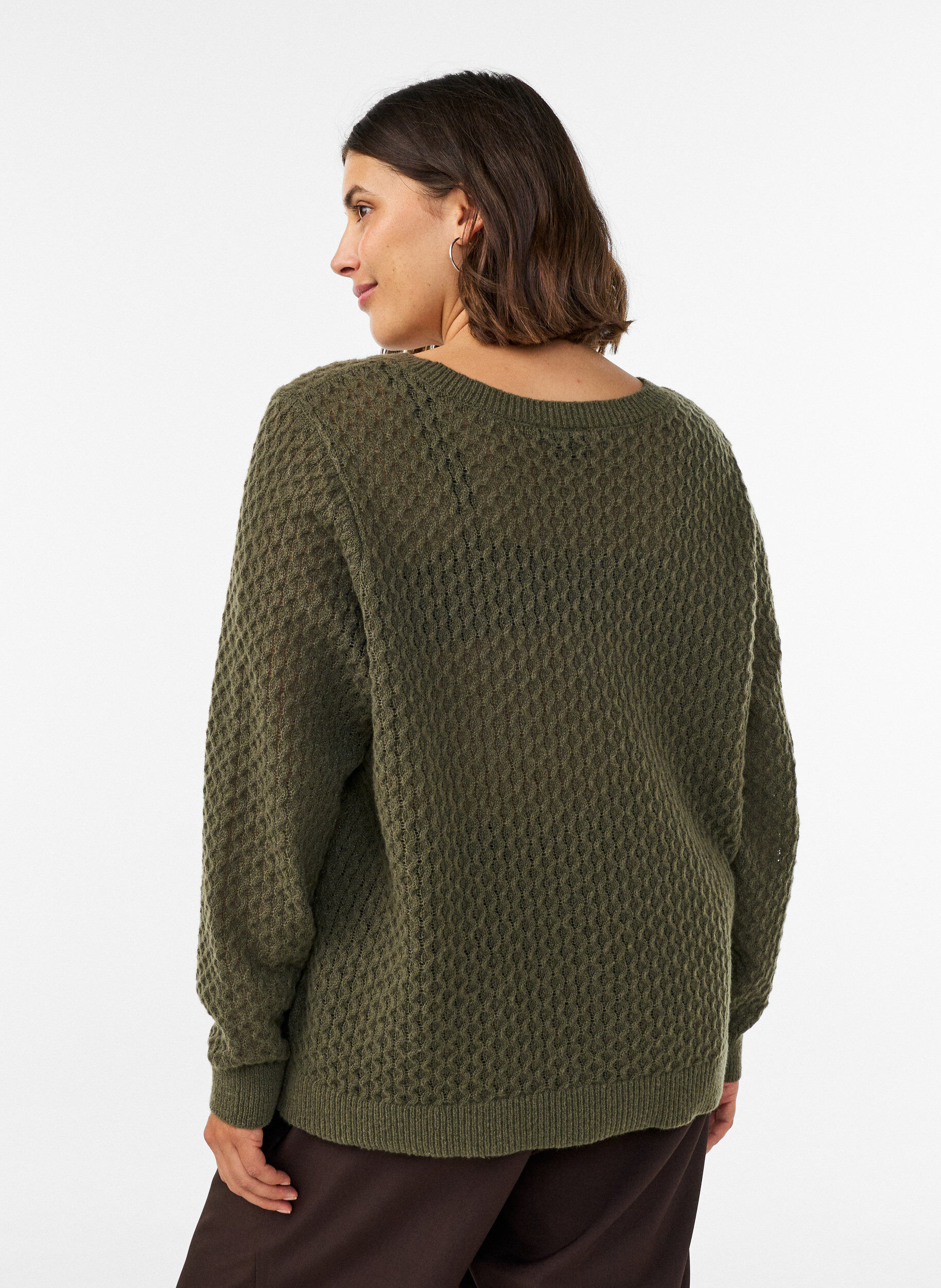 ZizziGebreide blouse met een opengewerkt structuurpatroon, Groen, Model image number 2