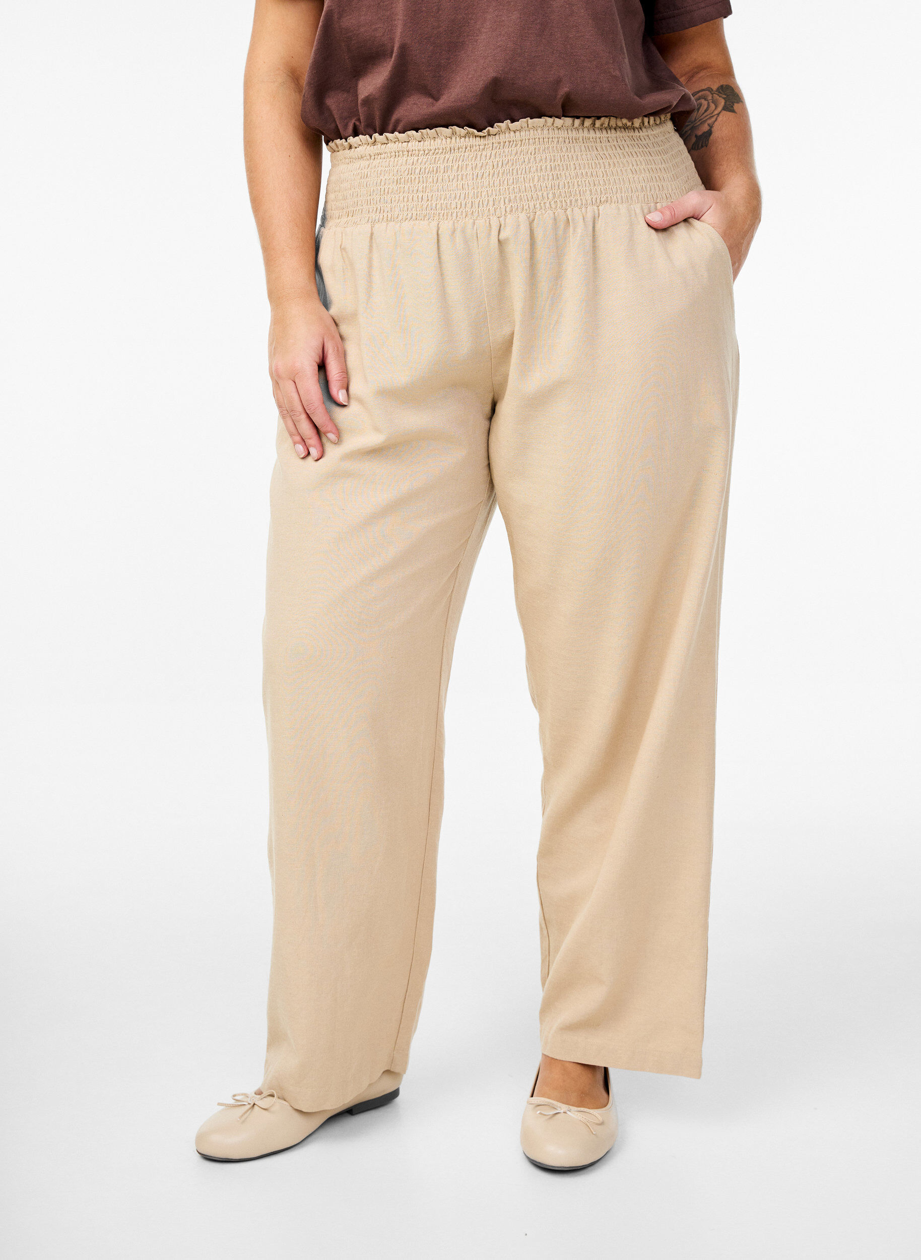 ZizziSmock broek met linnen, Beige, Model image number 2
