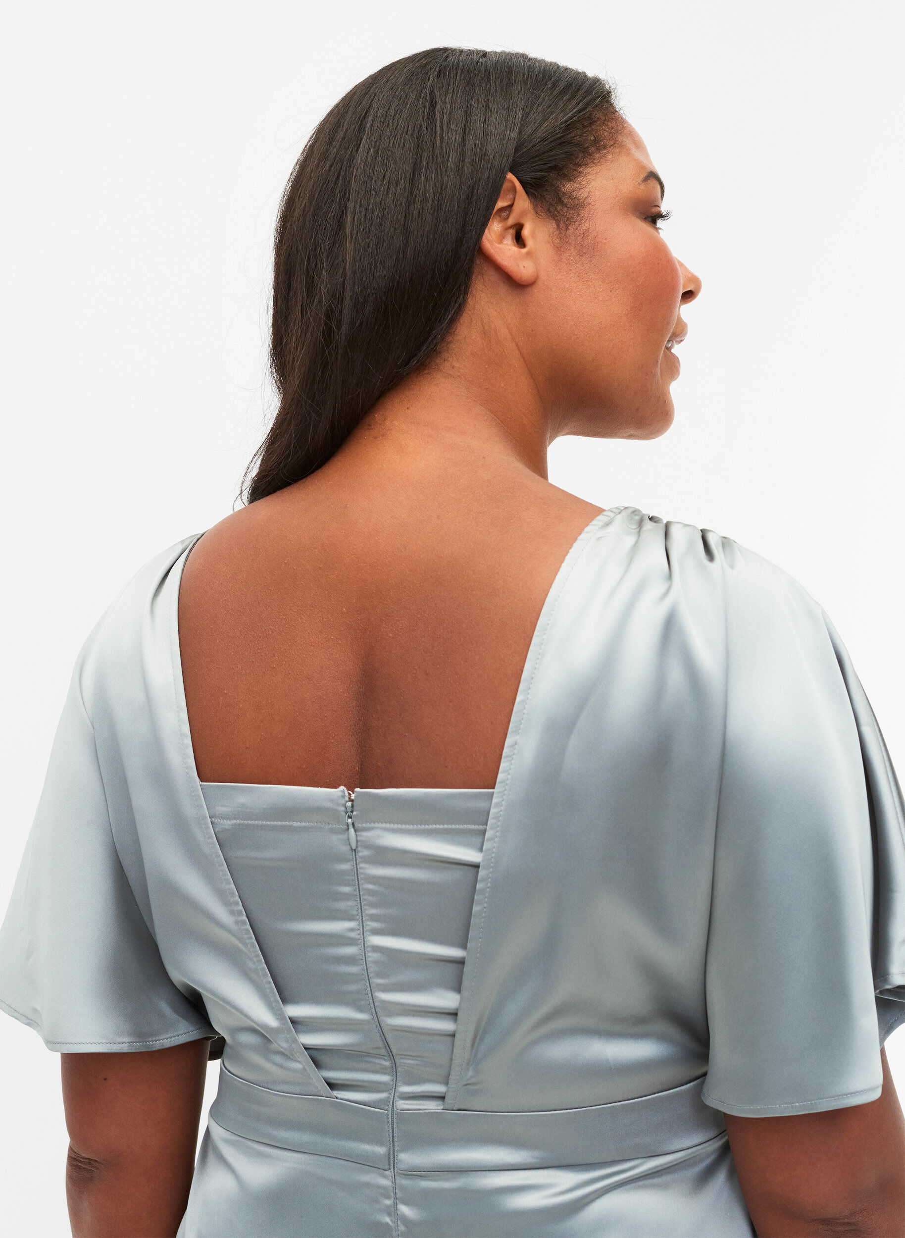 ZizziMaxi jurk met wikkel en korte mouwen, Silver Blue, Model image number 2