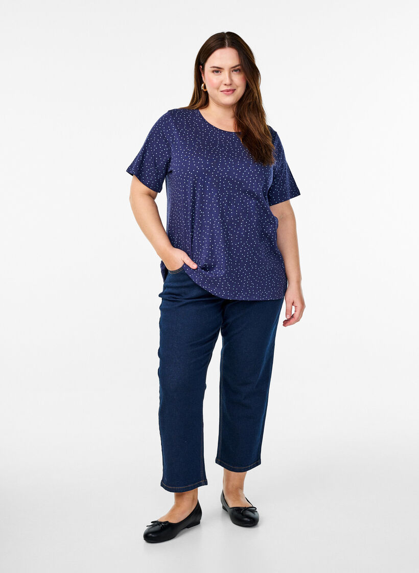 Organisch katoen T-shirt met stippen, Blauw, Model image number 1
