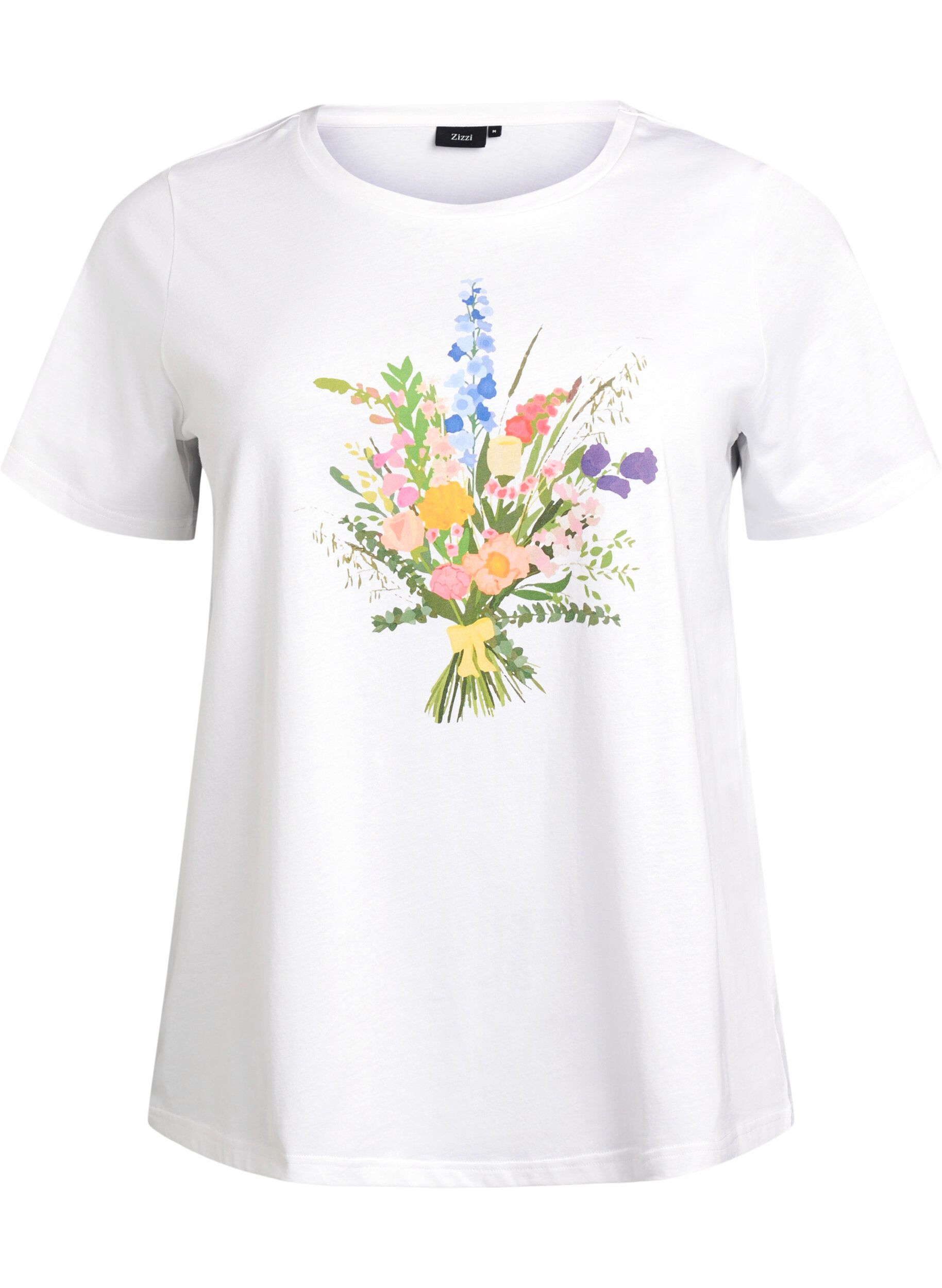 ZizziT-shirt in biologisch katoen met bloemenprint, B. White w. Flower, Packshot image number 0