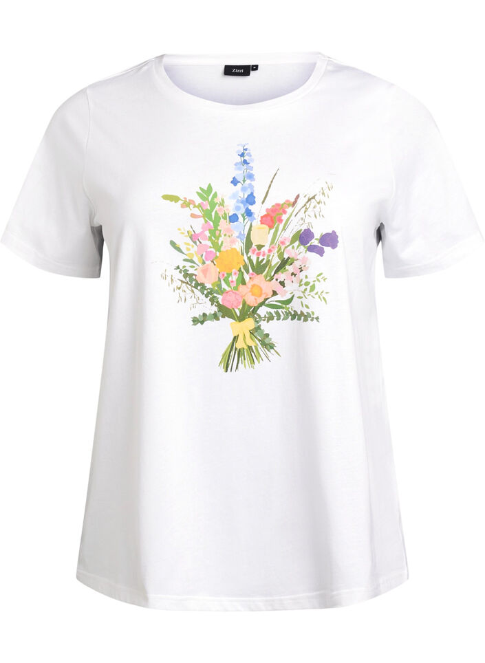 T-shirt en coton biologique avec imprimé floral, B. White w. Flower, Packshot image number 0