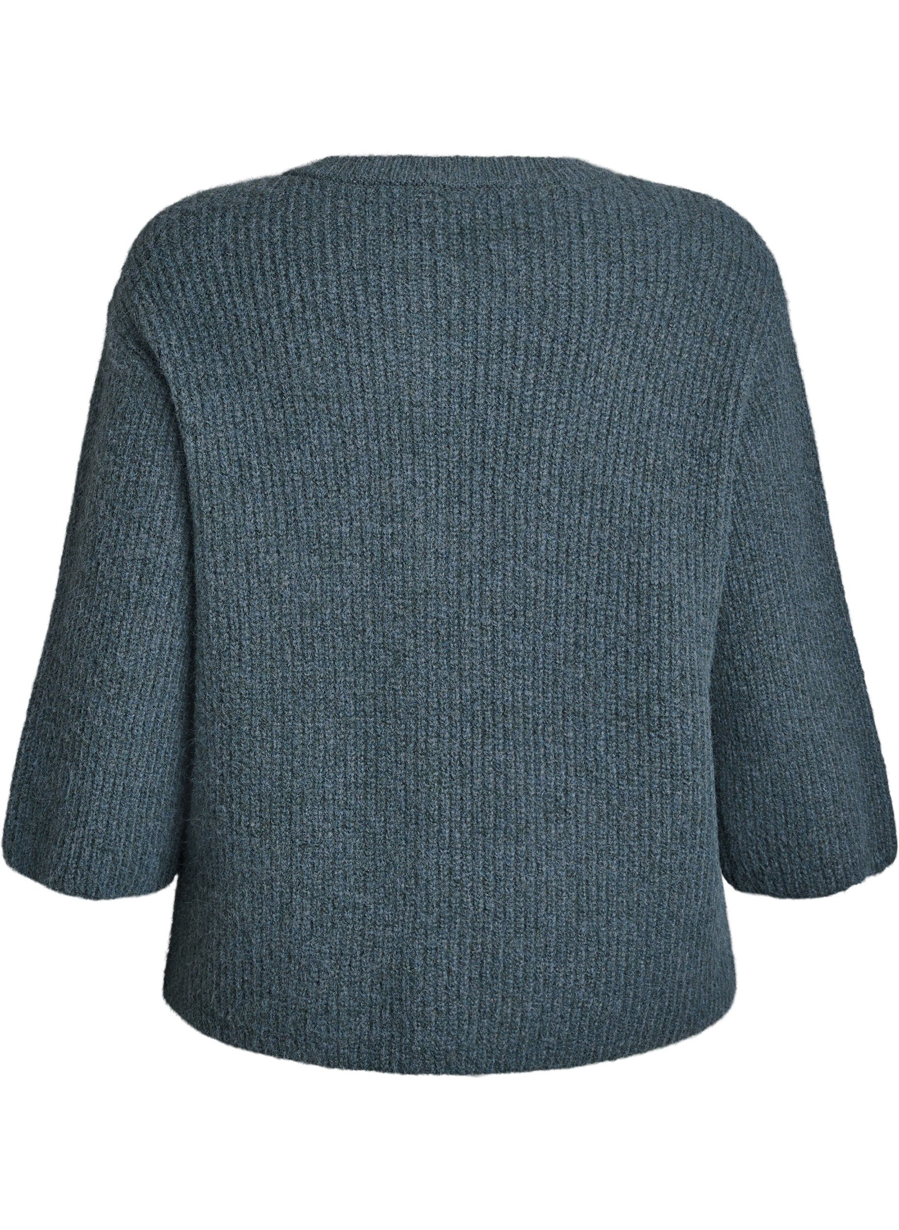 ZizziKorte cardigan met 3/4-mouwen en gouden textuur knopen, Groen, Packshot image number 1