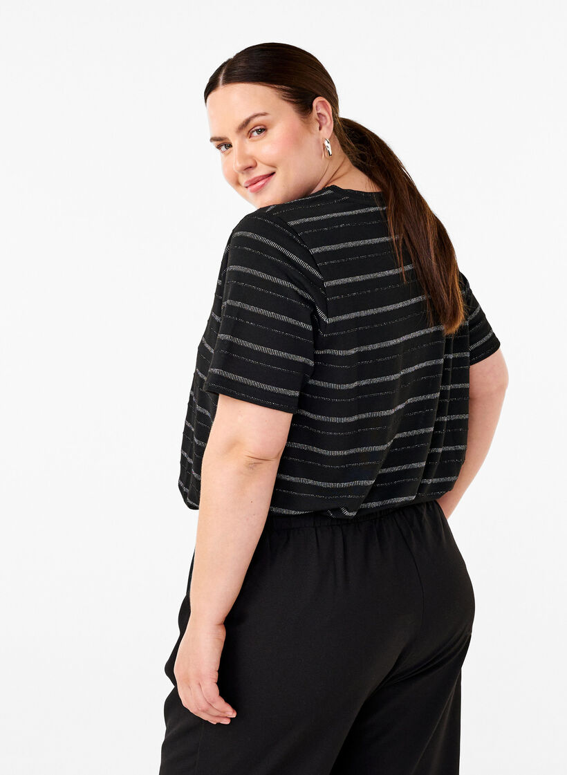 T-shirt met zilverkleurige glitter, Black w. Silver, Model image number 1