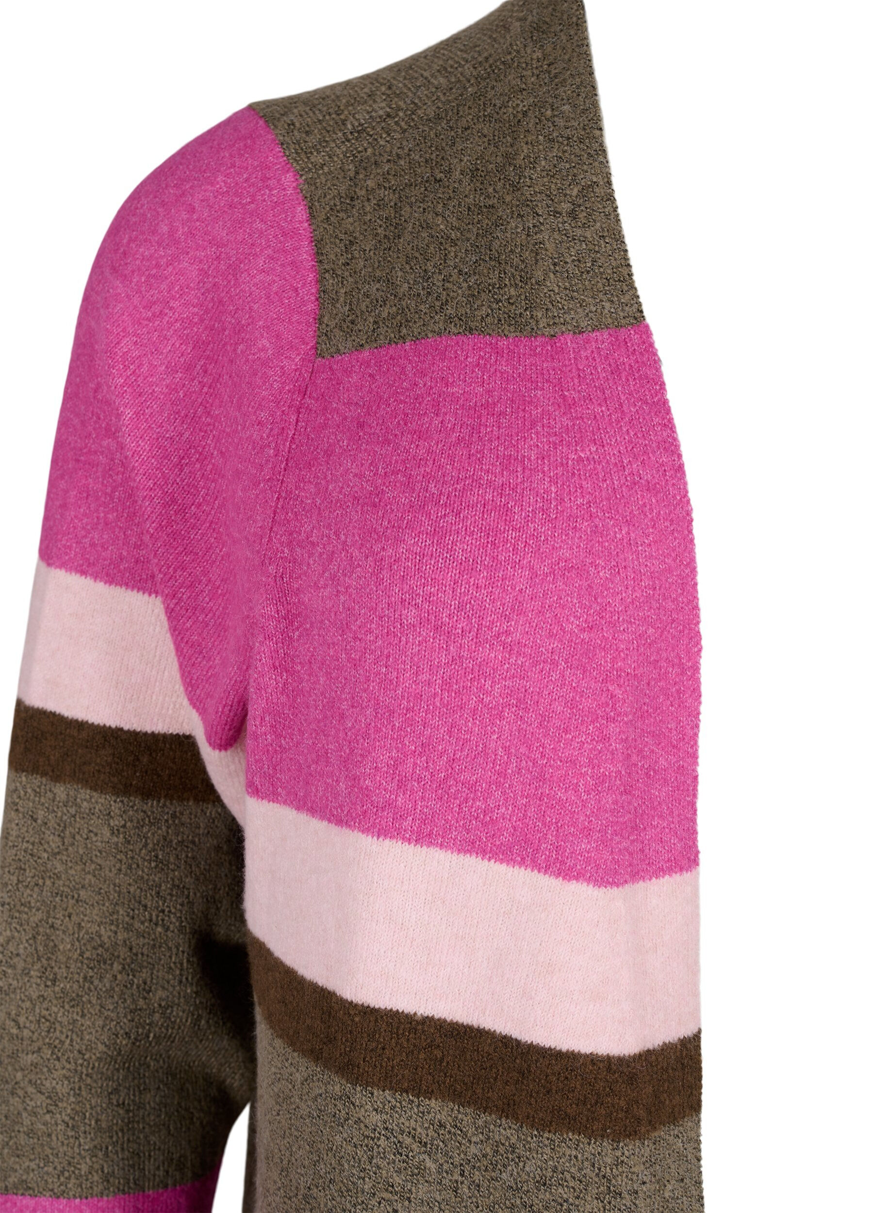 Zizzi Cardigan long en tricot avec rayures larges, Rose, Packshot image number 2