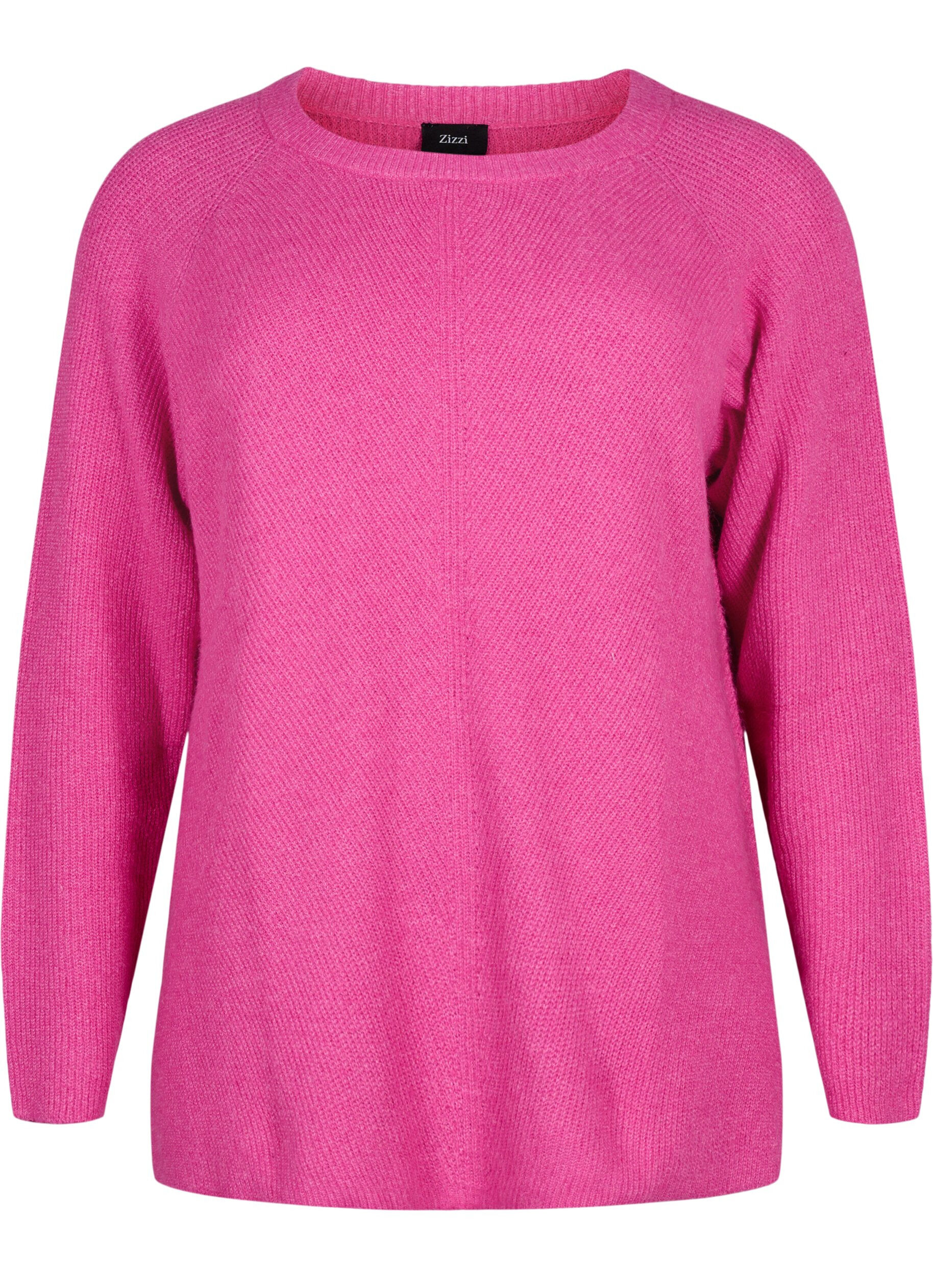 ZizziGem&ecirc;leerde pullover met zijsplit, R. Rose/White Mel., Packshot image number 0