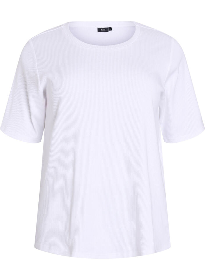 Chemisier en jersey c&ocirc;tel&eacute; &agrave; manches courtes, Blanc, Packshot image number 0