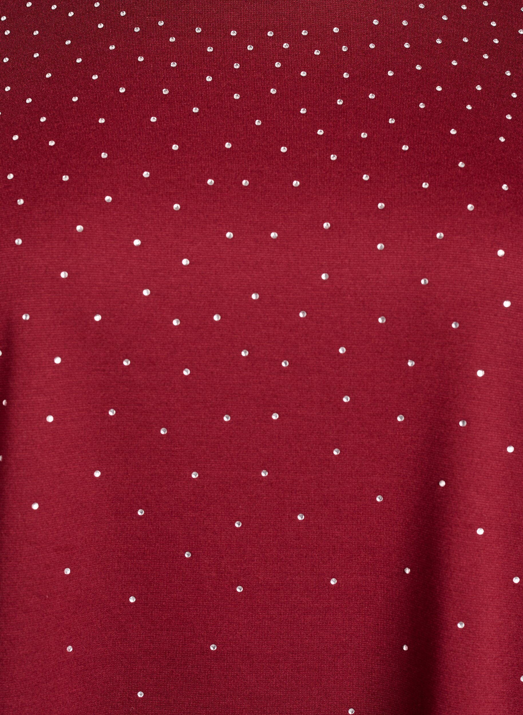 ZizziT-shirt met ronde hals en rhinestones, Donker Bordeaux, Packshot image number 2