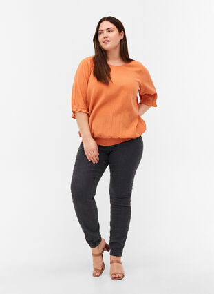 Katoenen blouse met smokwerk en korte mouwen, Brandied Melon, Model image number 2