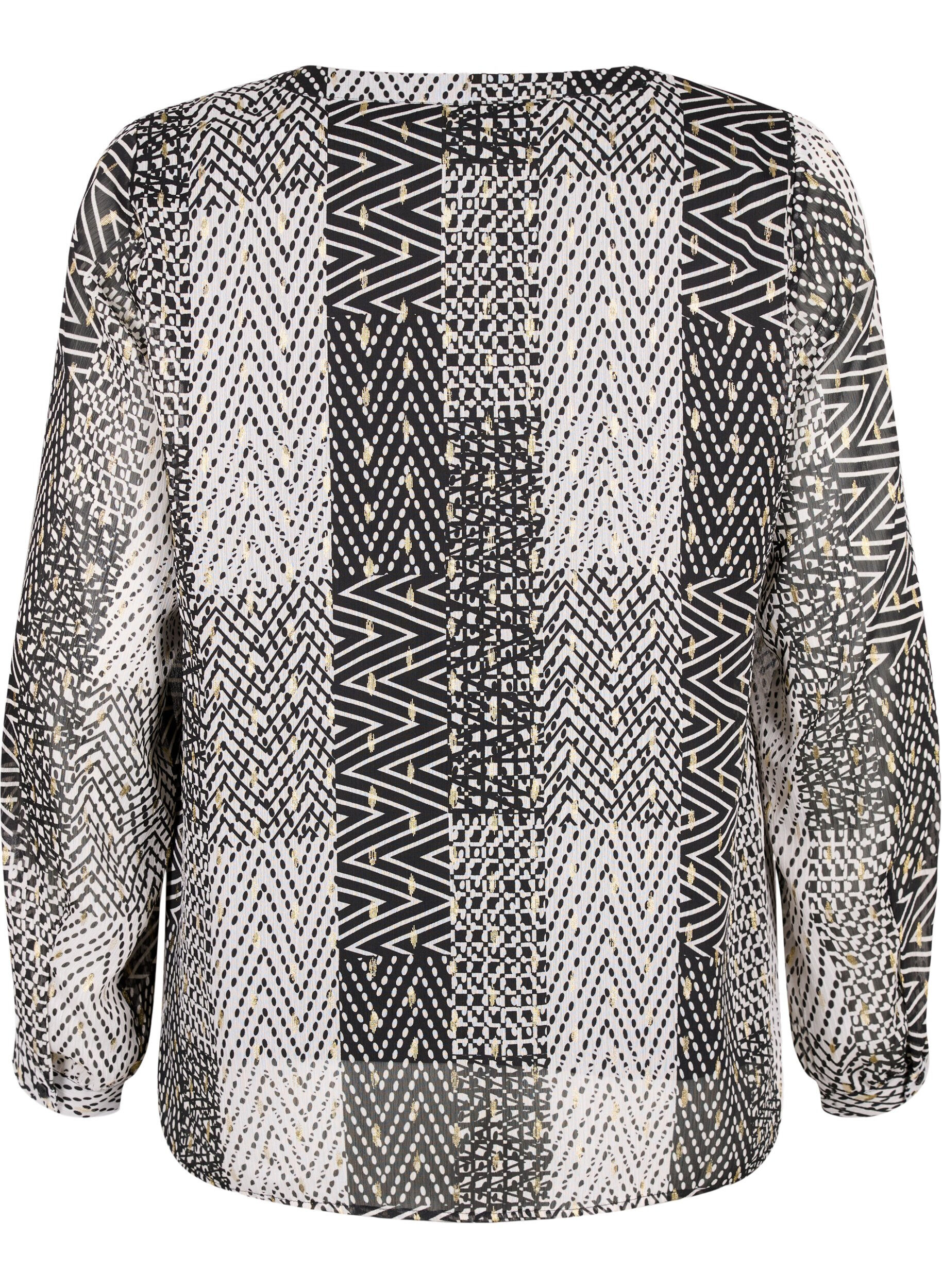 ZizziBedrukte blouse met V-halslijn, Zwart, Packshot image number 1