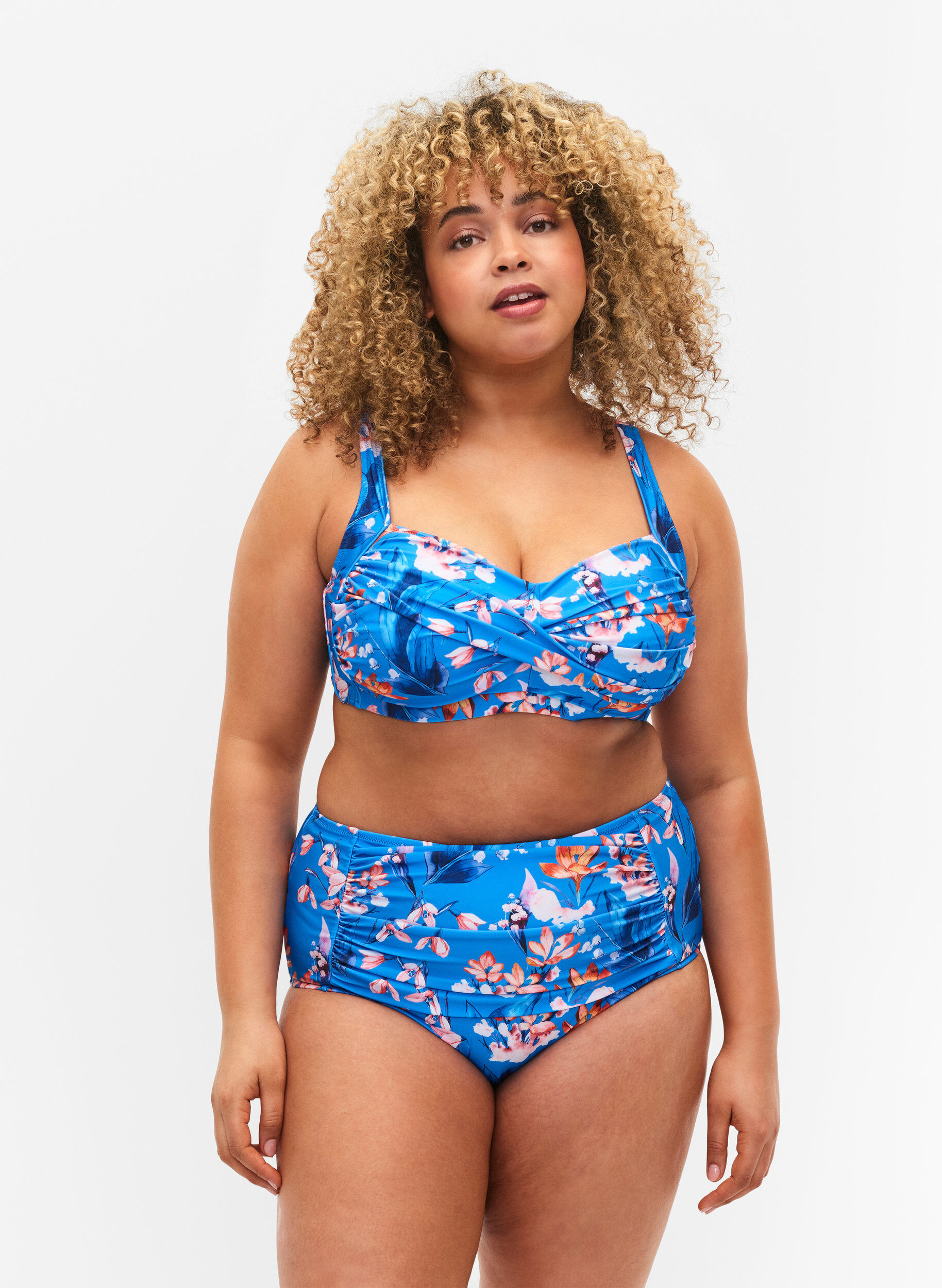 ZizziBikinibroekje met extra hoge taille en print, Blauw, Model image number 0