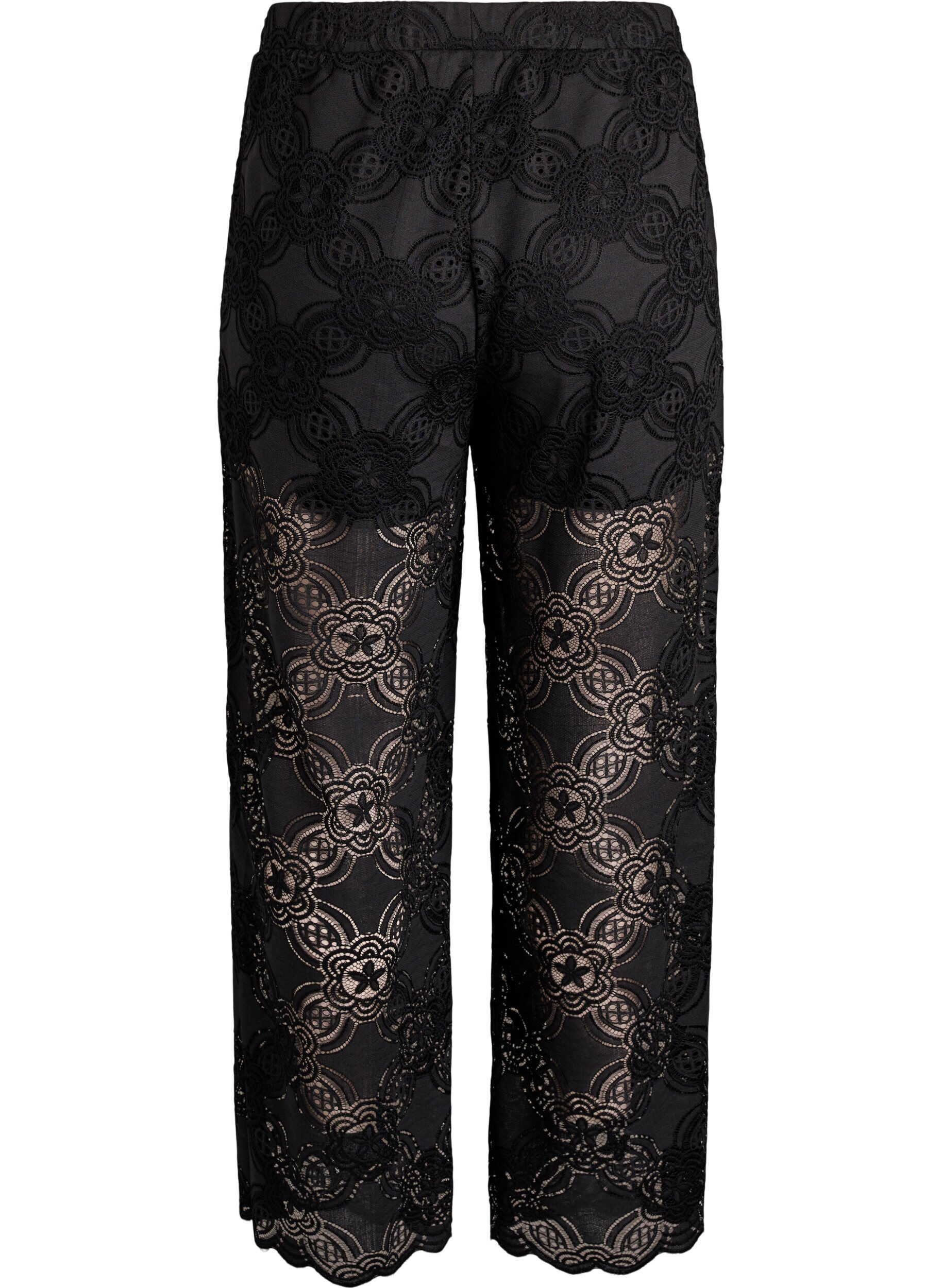 Zizzi Pantalon large taille haute en dentelle, Noir, Packshot image number 1