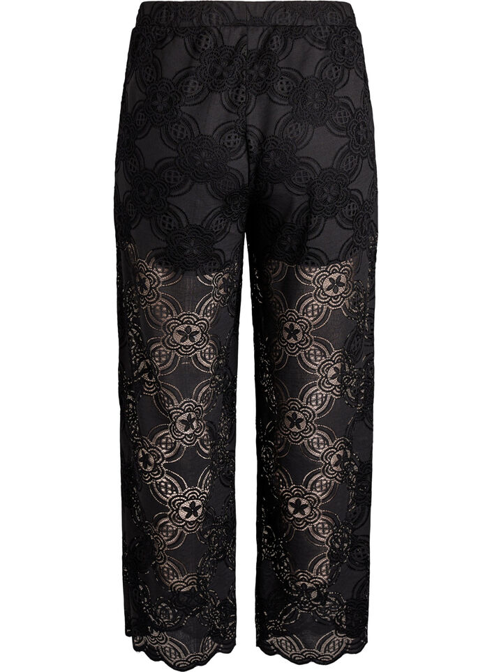 Pantalon large taille haute en dentelle, Noir, Packshot image number 1