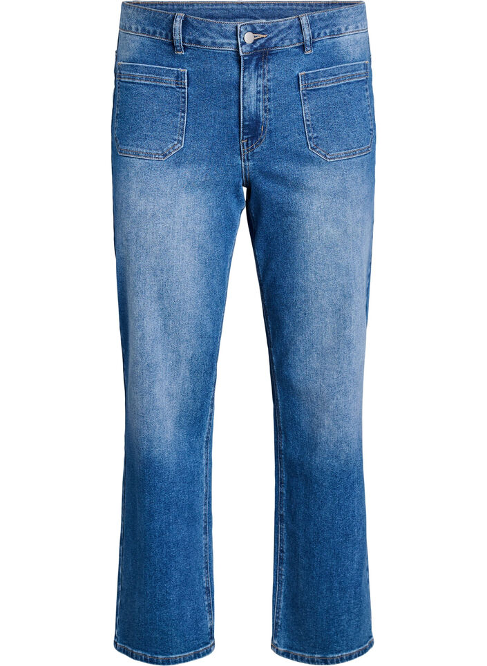 Jeans met zakken aan de voorkant en rechte pijpen, Blauw, Packshot image number 0