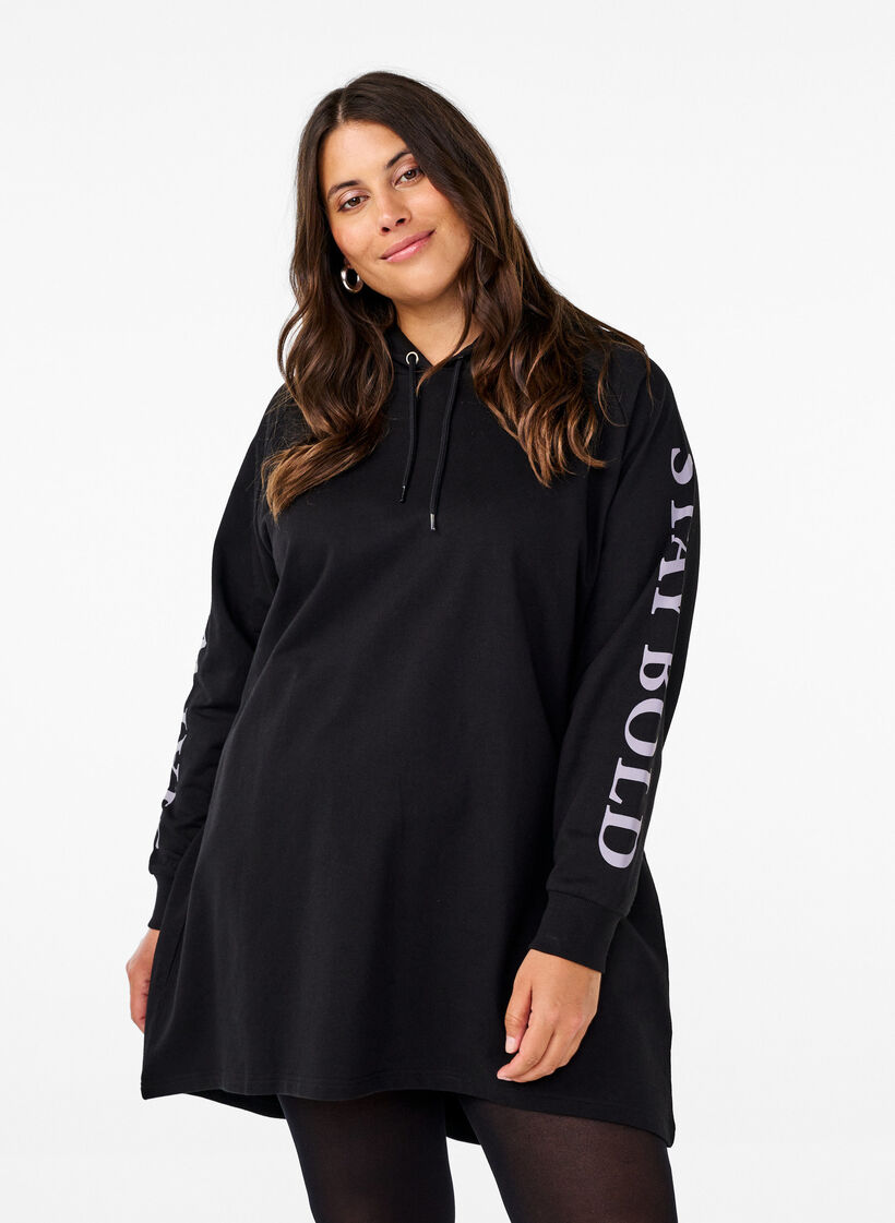 Oversized sweatshirt met print op de mouwen, Black w. Silver, Model image number 0