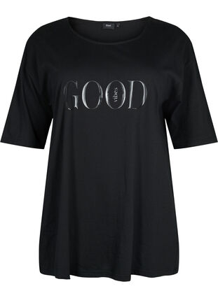 T-shirt oversize en coton avec imprimé, Black GOOD, Packshot image number 0