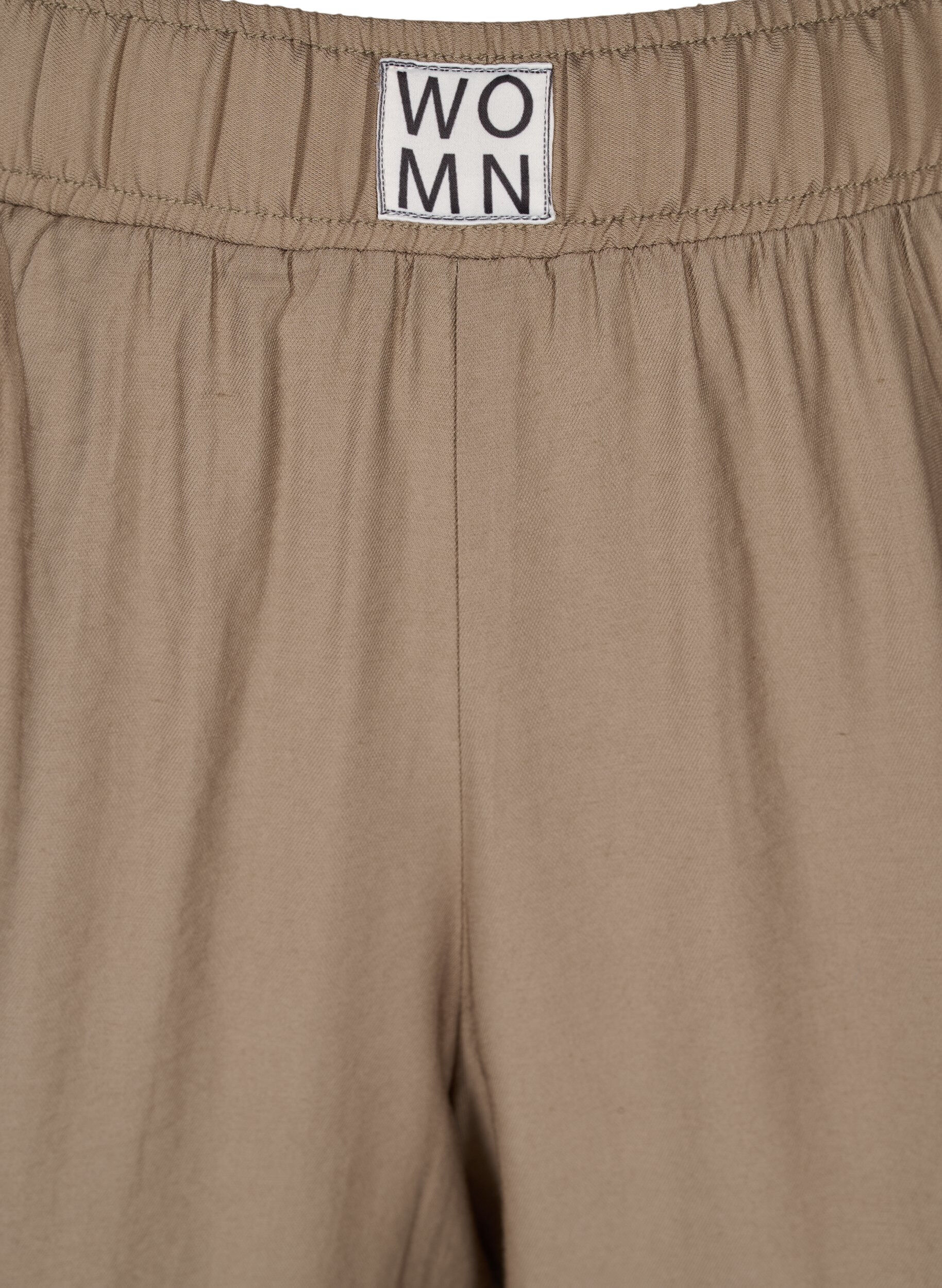 ZizziLosse viscose broek met elastische boorden en zakken, Timber Wolf, Packshot image number 2