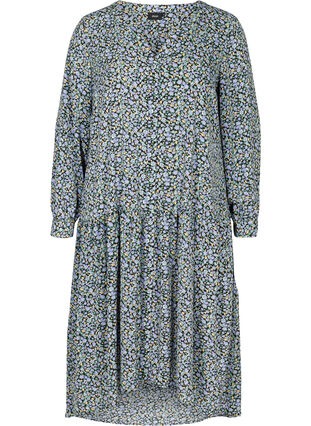 Viscose midi-jurk met bloemenprint, Black AOP, Packshot image number 0