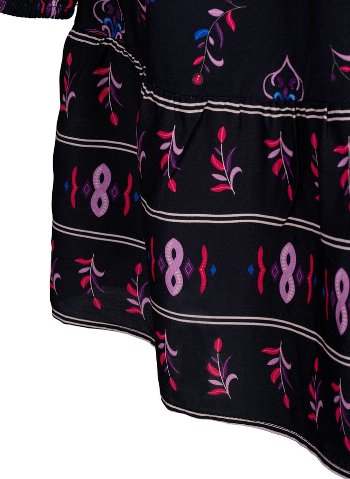 Robe à manches longues en viscose avec imprimé, Black Pink AOP, Packshot image number 4