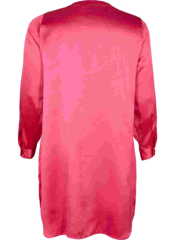 Lang glanzend shirt met split, Pink Flambé, Packshot image number 1