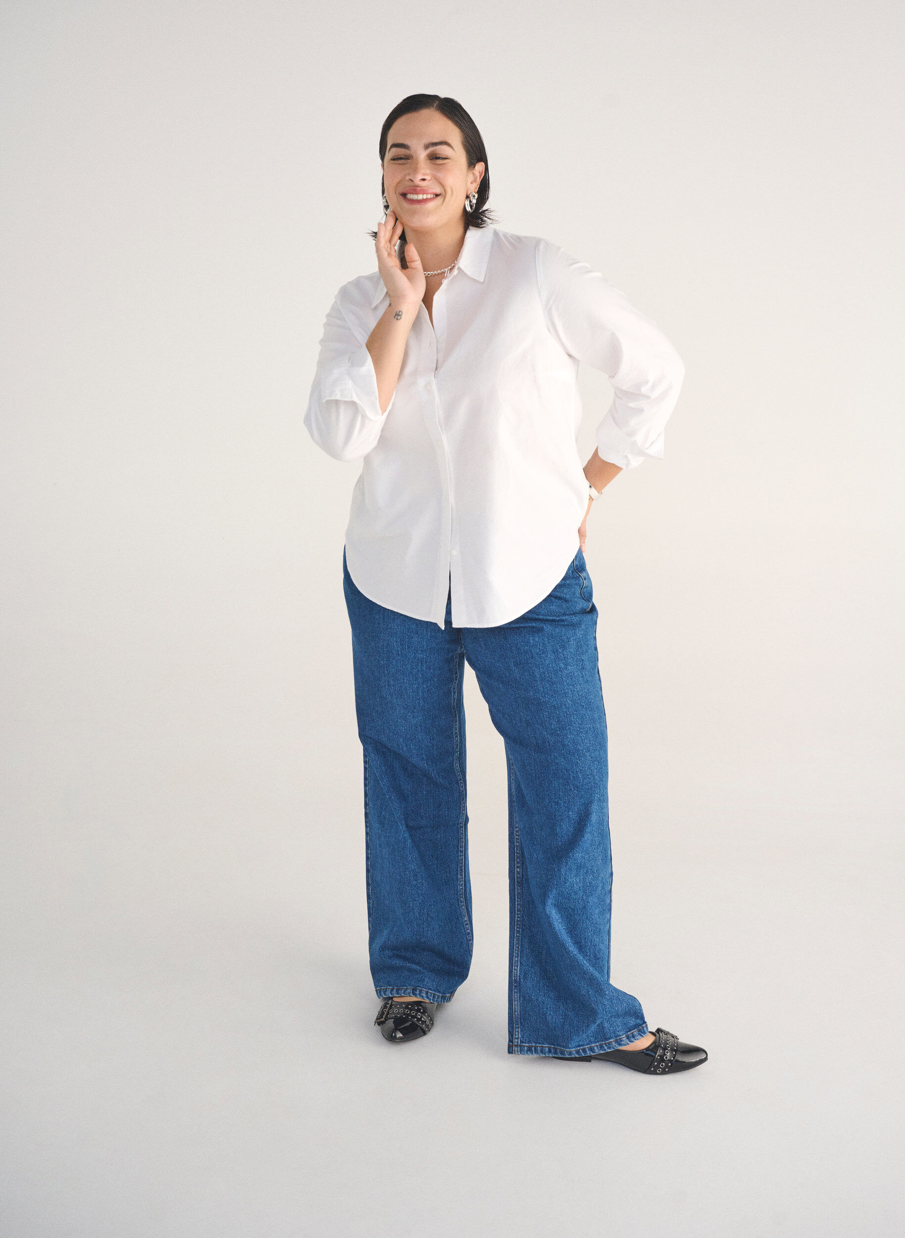 Jeans met wijde pijpen en hoge taille