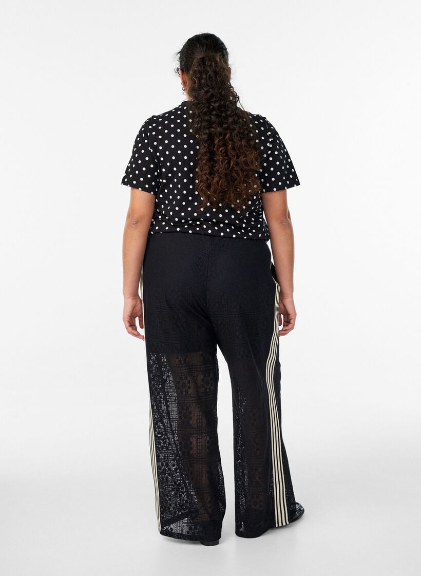 Pantalon large en dentelle avec bandes contrastantes, Noir, Model image number 2