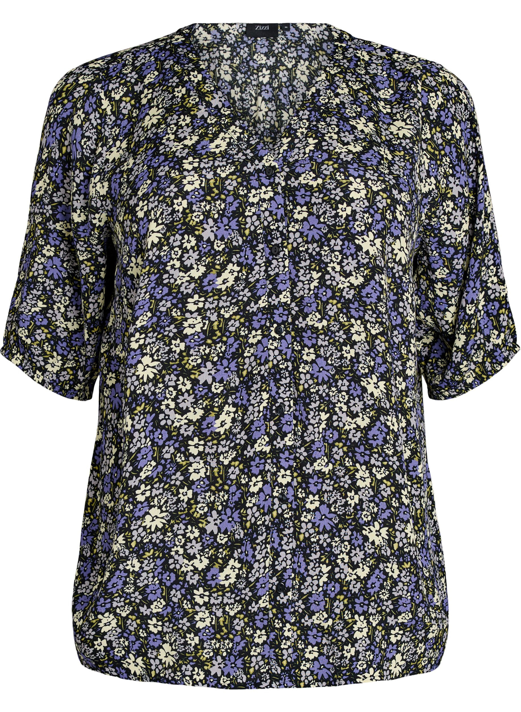 ZizziViscose blouse met print en knoopsluiting, Zwart, Packshot image number 0