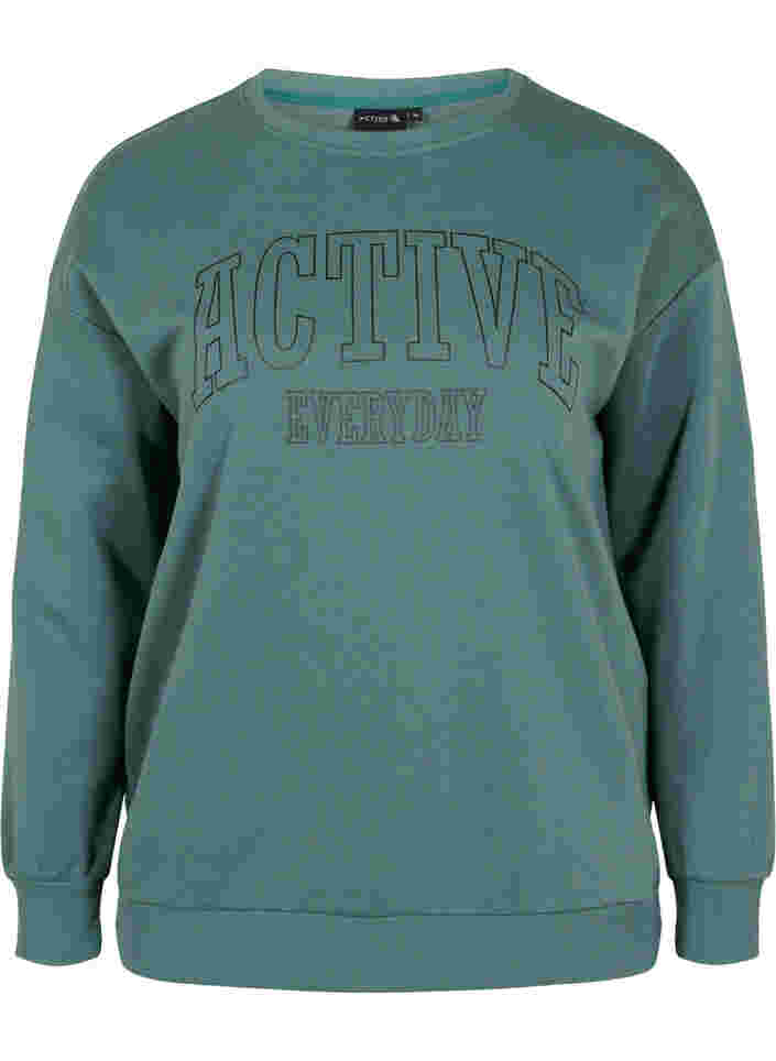 Sweatshirt met sportieve print, Dark Forest, Packshot image number 0