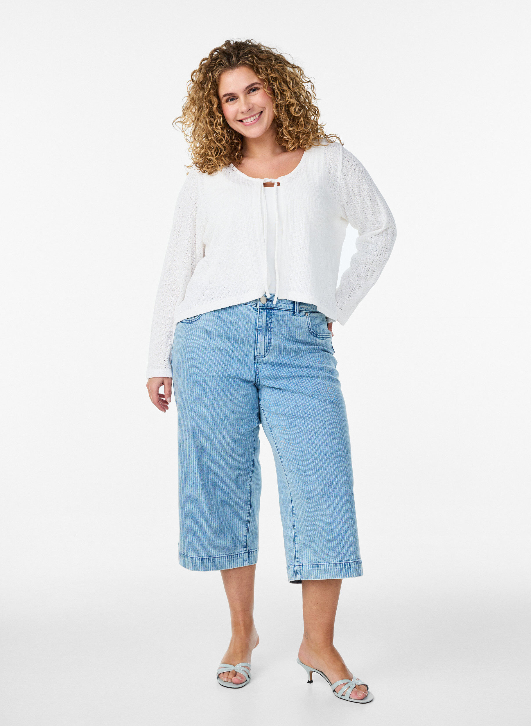 ZizziCardigan met textuur en strik voorkant, Wit, Model image number 1