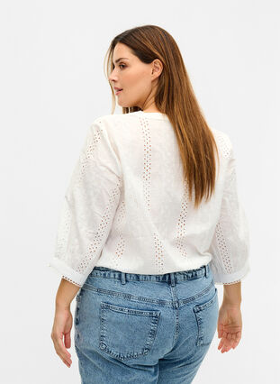 Blouse en coton avec broderie anglaise, Bright White, Model image number 1