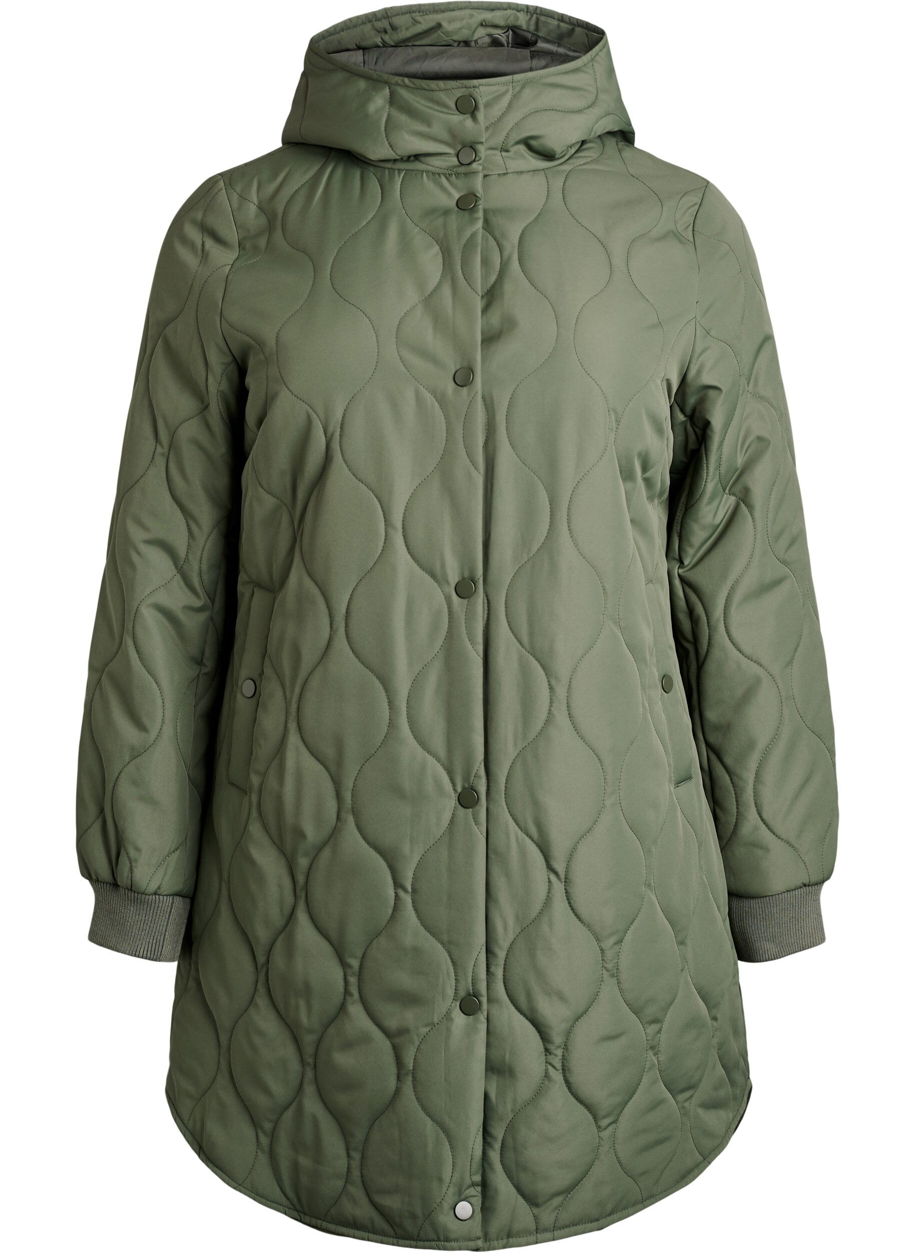 Veste matelass&eacute;e mi-longue avec capuche