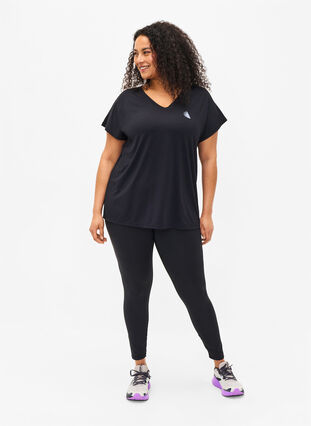 T-shirt de sport ample avec col en V, Black, Model image number 2