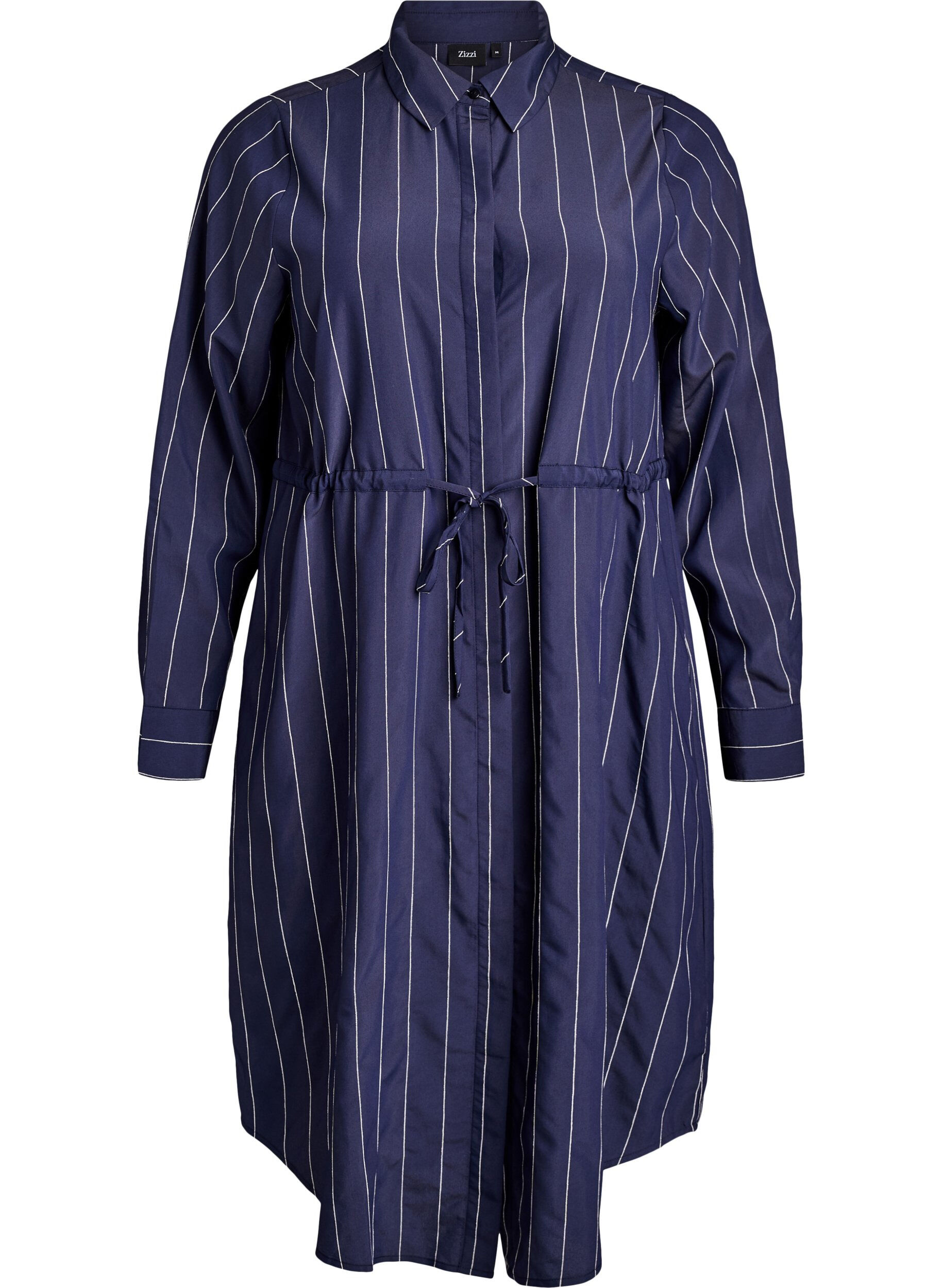 Langer shirt met krijtstrepen en strikceintuur